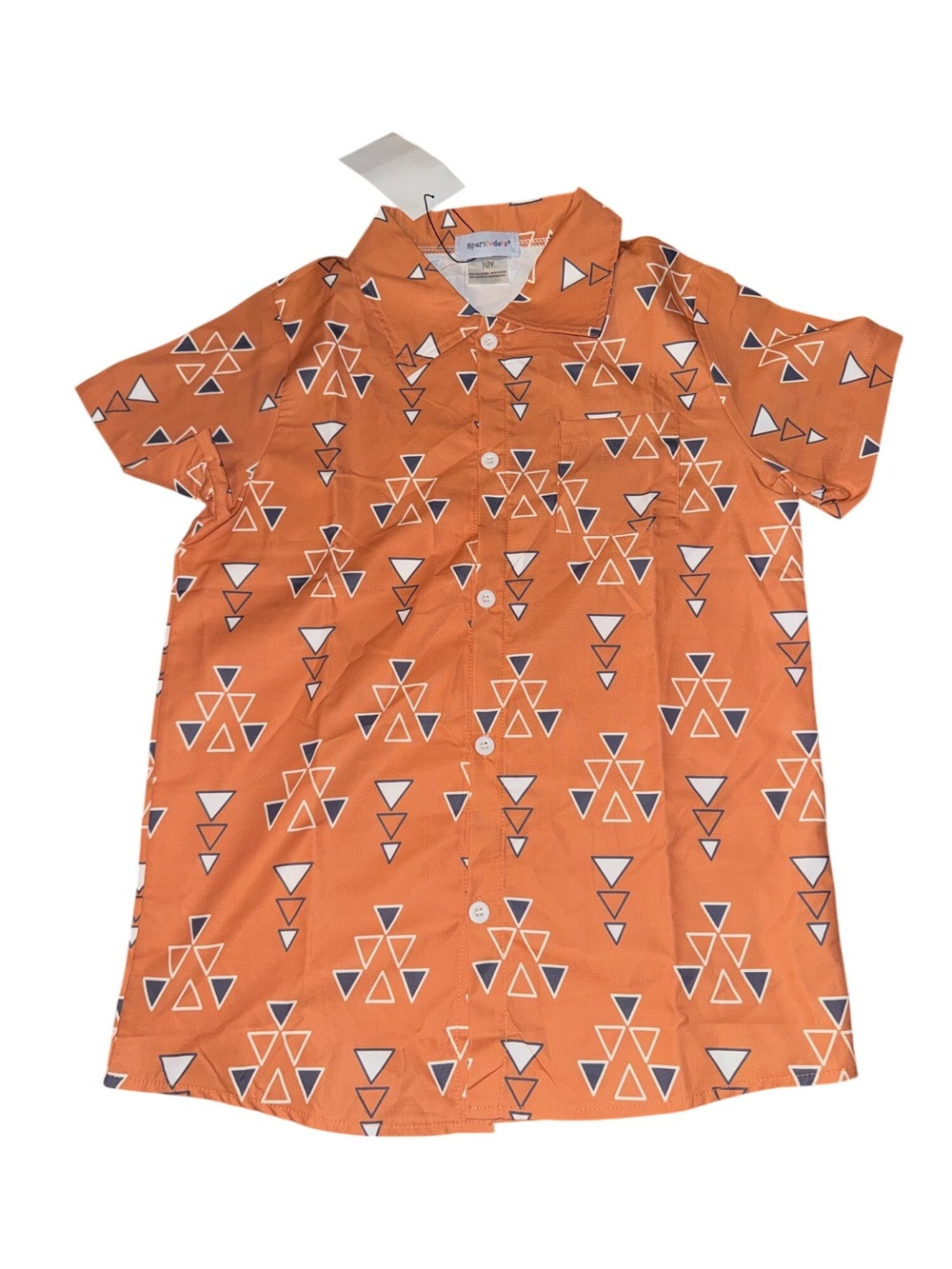 Orange Geometric  Boys Button-Up Shirt 10 By Sparkledots